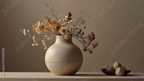 Dried Flower Arrangement in Ceramic Vase Minimalist Home Decor