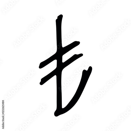Hand drawn turkish lira currency symbol. Brush stroke doodle. Single element for design