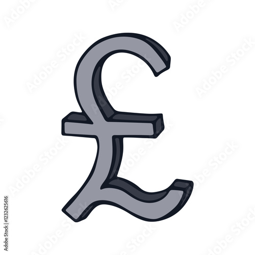 Hand drawn british pound currency symbol. Brush stroke doodle. Single element for design