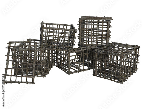 3D rendered wooden cages isolated on transparent background photo