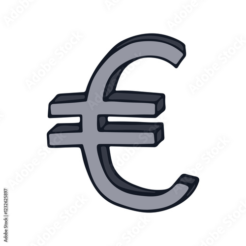 Hand drawn euro currency symbol. Brush stroke doodle. Single element for design