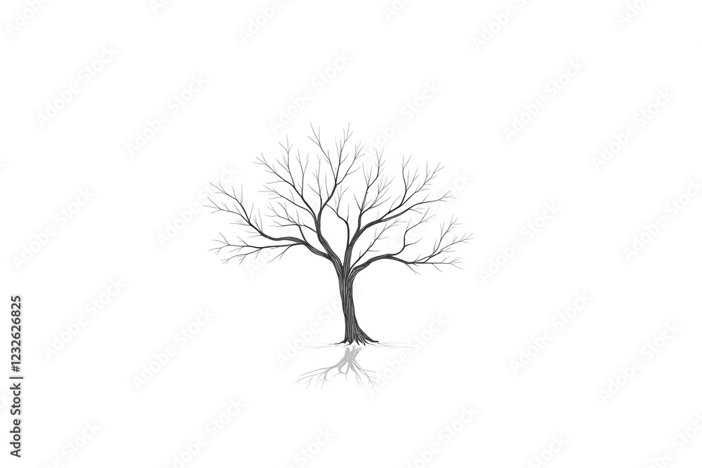 Fototapeta premium Minimalistic leafless tree with reflection in winter scene