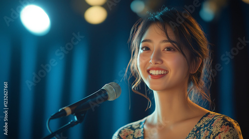 スピーチする日本人の女性