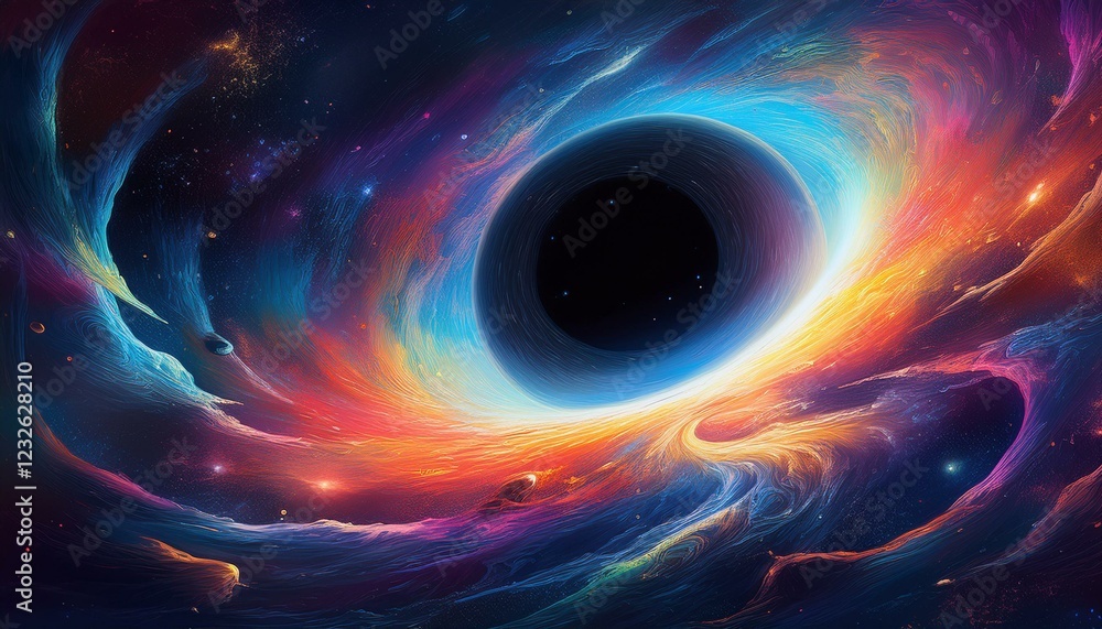 Obraz premium scary black hole in space, digital illustration; planet with atmosphere and universe