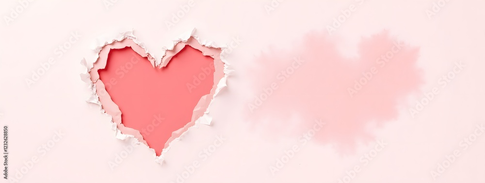 Obraz premium Torn paper heart shape with pink background and textured shadow effect