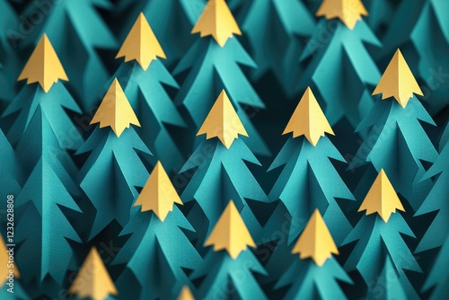 Foil Christmas Pine Tree Decorations - Handmade Holiday Wall Art Set of 5