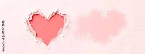 Torn paper heart shape with pink background and textured shadow effect