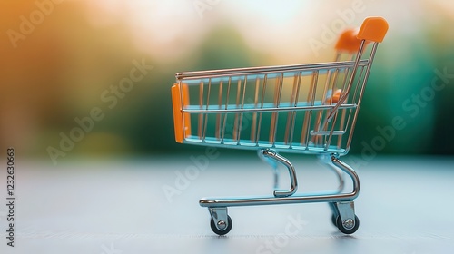 Wallpaper Mural E-commerce+success story. Shopping cart on a blurred background with warm tones. Torontodigital.ca