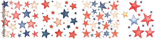 Memorial day element, Colorful stars in red, white, and blue create festive pattern, isolated on transparent background.