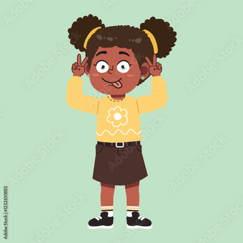 Cute African Black Girl with Afro Hair cartoon silly face and absurd