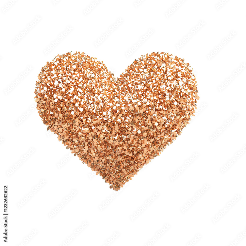 A heart-shaped object composed of small, intricate elements in a warm, metallic color. A heart-shaped object composed of small, intricate elements in a warm, metallic color.