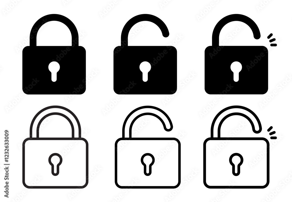 Lock icon, open padlock with keyhole for web, logo, security, privacy, password, Lock icon, open padlock with keyhole for web, logo, security, privacy, password,