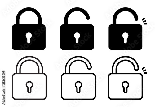 Lock icon, open padlock with keyhole for web, logo, security, privacy, password,