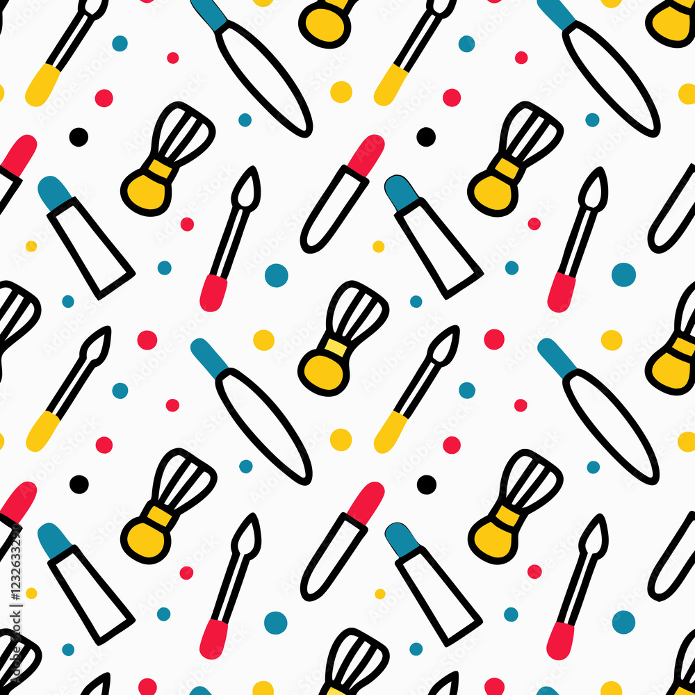 Colorful makeup tools pattern, website design, seamless background Colorful makeup tools pattern, website design, seamless background