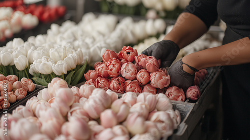 Flower Auction in Netherlands Packing Tulips for Export photo