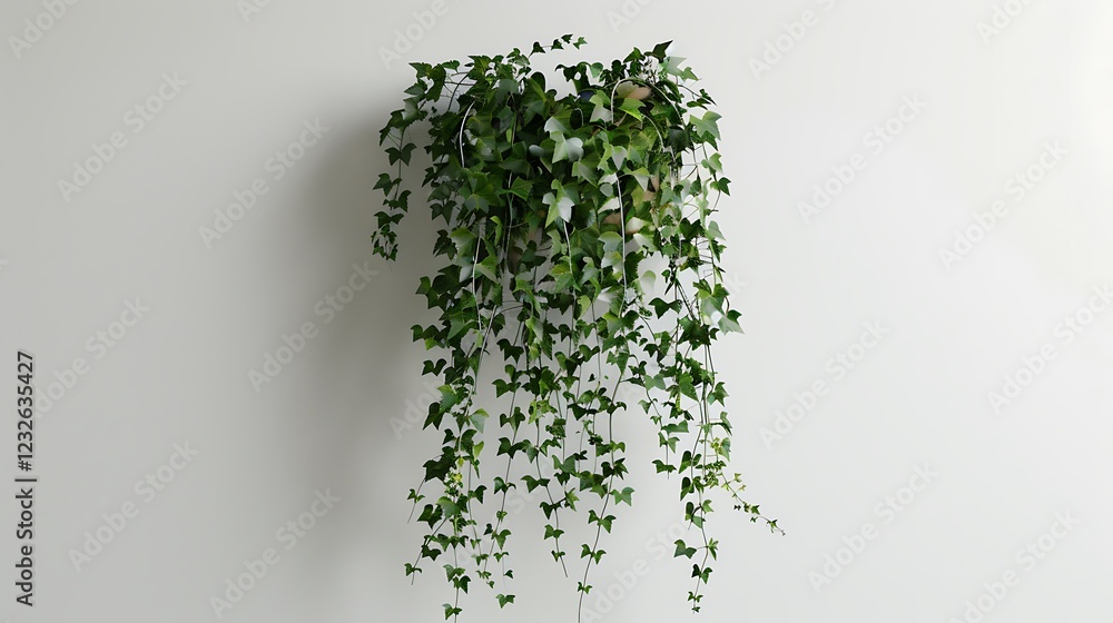 Fototapeta premium A hanging ivy plant with cascading vines, on a white background