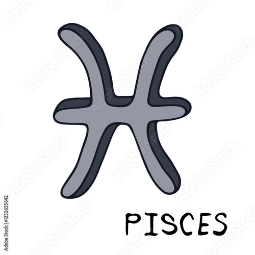 Hand drawn pisces zodiac sign Esoteric symbol doodle Astrology clipart Element for design