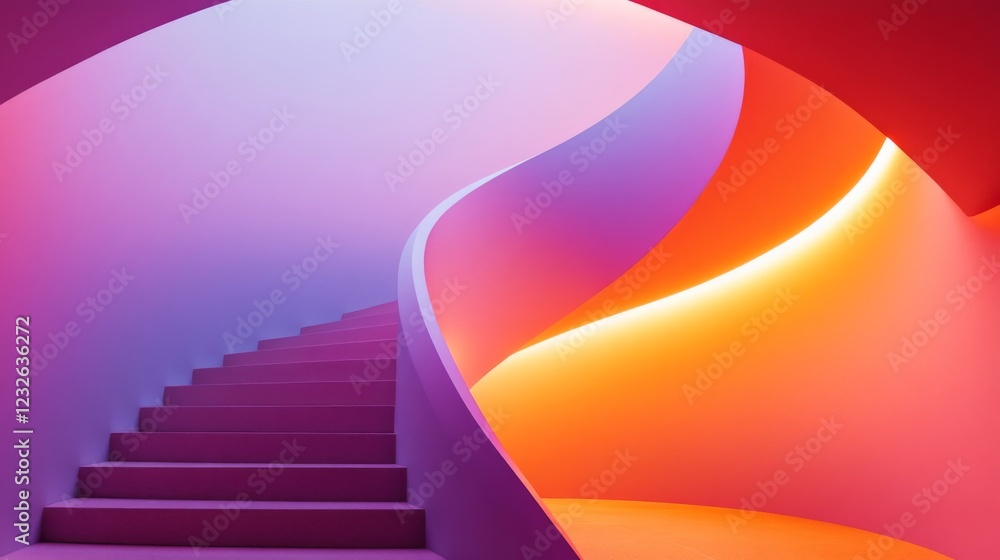 custom made wallpaper toronto digitalAbstract Spiral Staircase with Vibrant Color Gradient Lighting