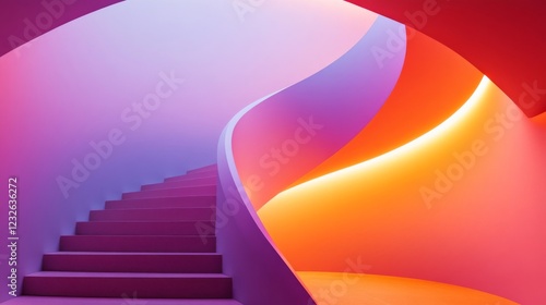 Wallpaper Mural Abstract Spiral Staircase with Vibrant Color Gradient Lighting Torontodigital.ca