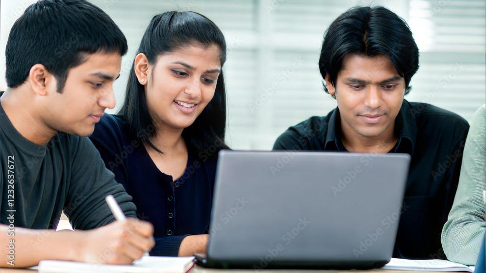 Indian Students Engaged in Team Study Indian Students Engaged in Team Study