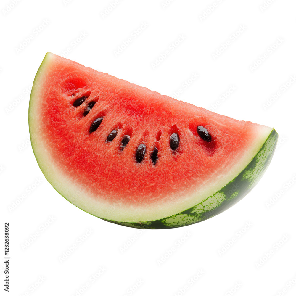 A fresh, juicy slice of watermelon with vibrant red flesh and black seeds. png transparent A fresh, juicy slice of watermelon with vibrant red flesh and black seeds. png transparent