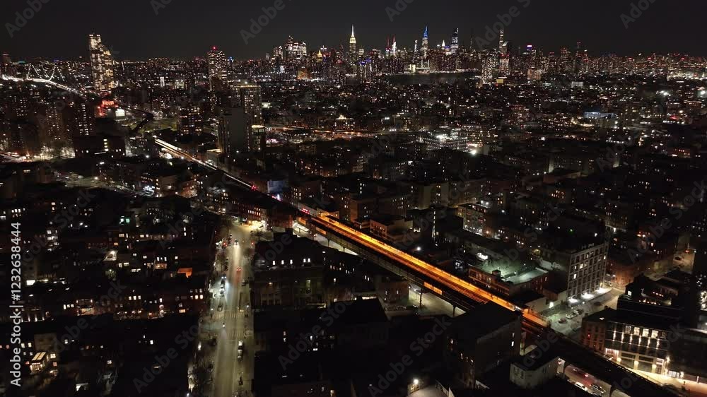 Aerial view of the New York City skyline at night Aerial view of the New York City skyline at night