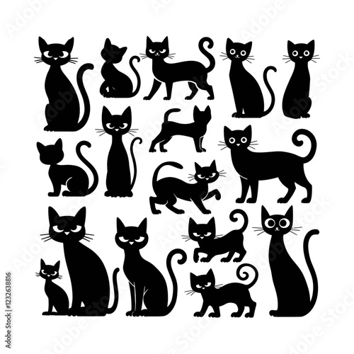 Set of black cat silhouettes.
