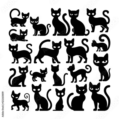 Set of black cat silhouettes.