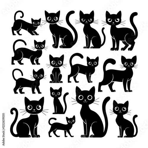 Set of black cat silhouettes.