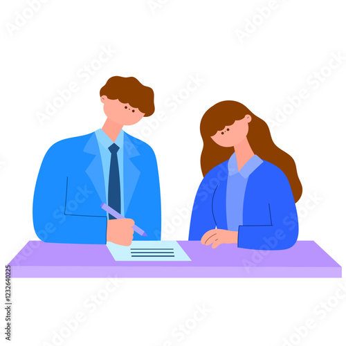 Business partners signing a contract, professional agreement, corporate deal, paperwork, teamwork, collaboration, flat vector illustration