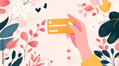 Financial transaction concept with hand holding credit or debit card vector illustration