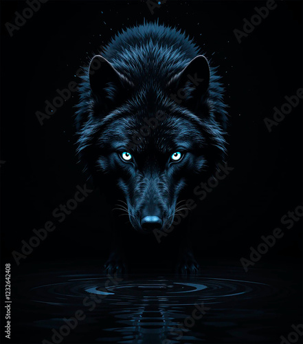 lobo negro con ojos blancos