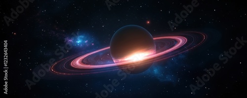 Majestic Planet with Rings Surrounded by Distant Galaxies and Stars