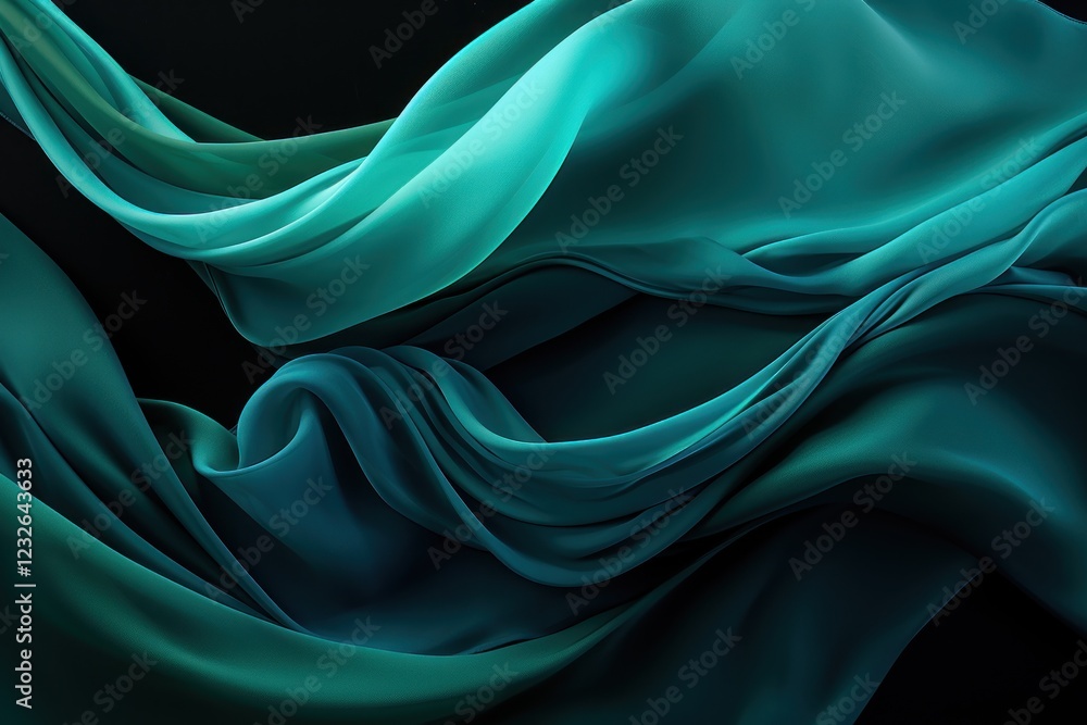 Teal fabric flowing, dark background, abstract design, website banner Teal fabric flowing, dark background, abstract design, website banner