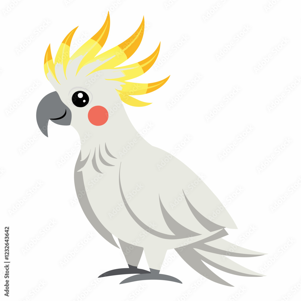 Cute cartoon parrot cockatoo isolated on white background. Suitable for educational poster, logo, children's books and encyclopedias. Children's picture. Vector illustration. Cute cartoon parrot cockatoo isolated on white background. Suitable for educational poster, logo, children's books and encyclopedias. Children's picture. Vector illustration.