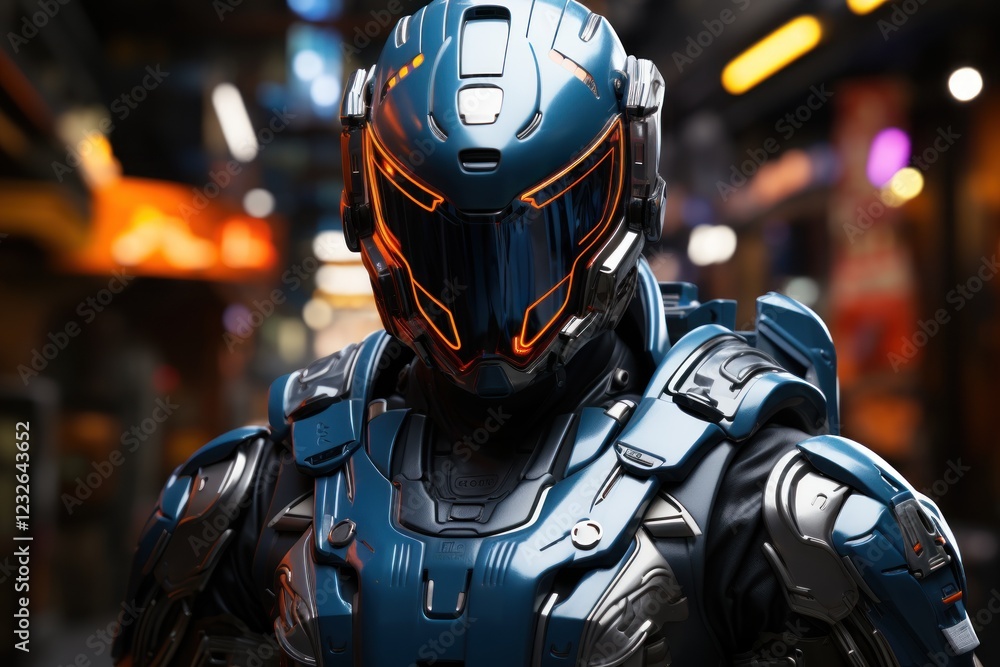 Futuristic soldier helmet city night game Futuristic soldier helmet city night game