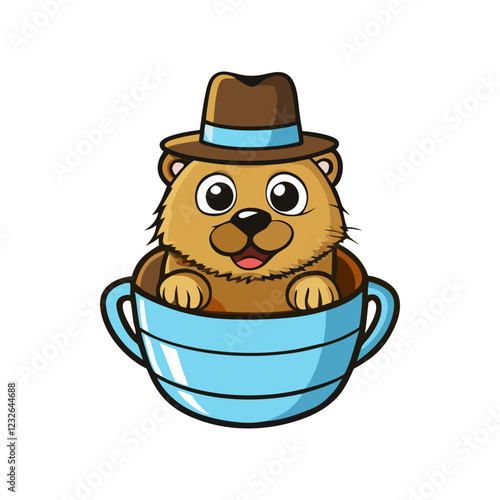 Groundhog in a Cup Vector Design Illustration