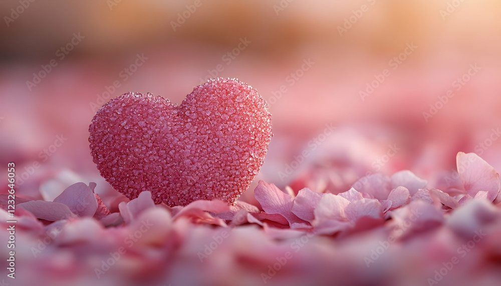 Obraz premium Photo - Pink Heart on Pink Petals Background, Love, Romance, Valentine's Day