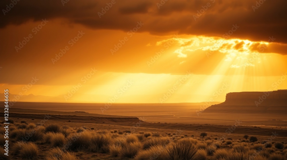 Golden Sunset Landscape Dramatic Desert Sky Golden Sunset Landscape Dramatic Desert Sky