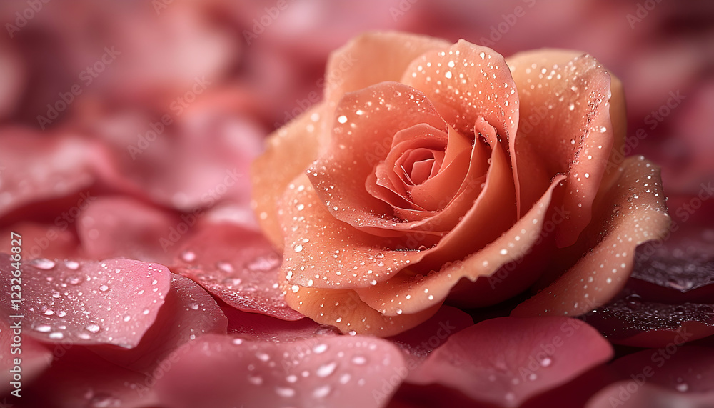 Photo: Peach Rose with Water Droplets on Petals Photo: Peach Rose with Water Droplets on Petals