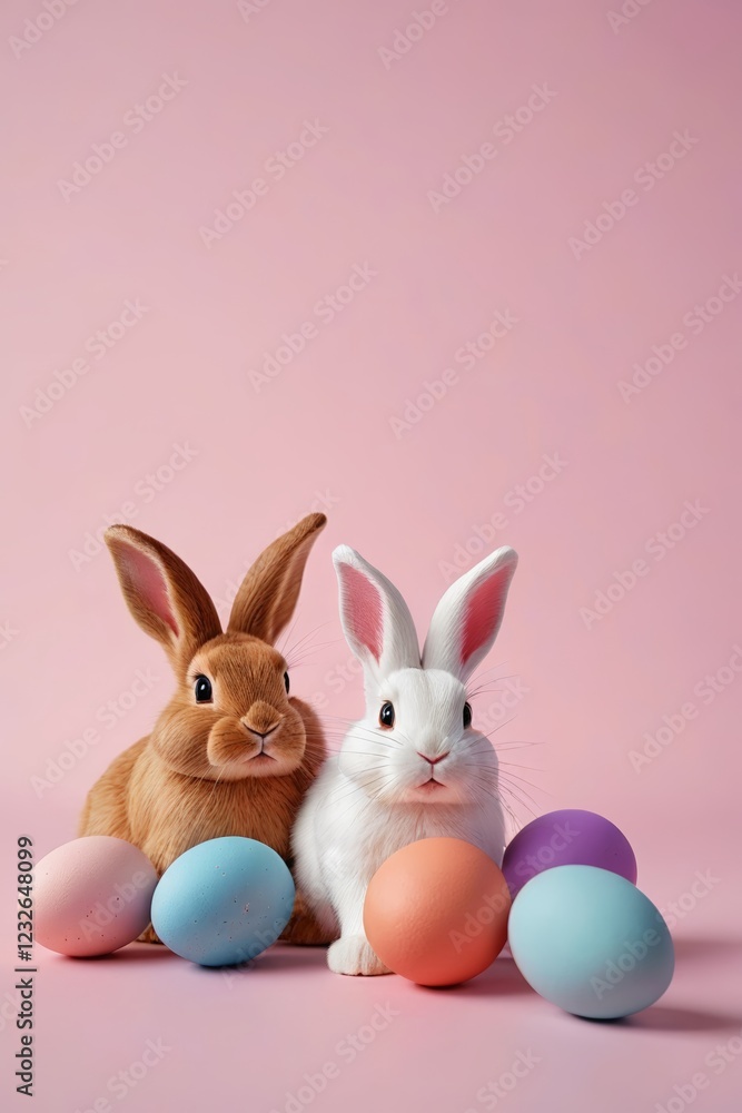 there are two rabbits sitting next to each other with eggs