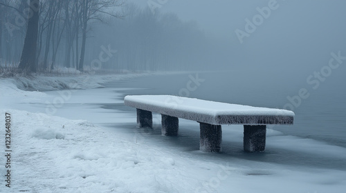 Wallpaper Mural A Lonely Bench in a Frosty and Misty Winter Landscape Torontodigital.ca