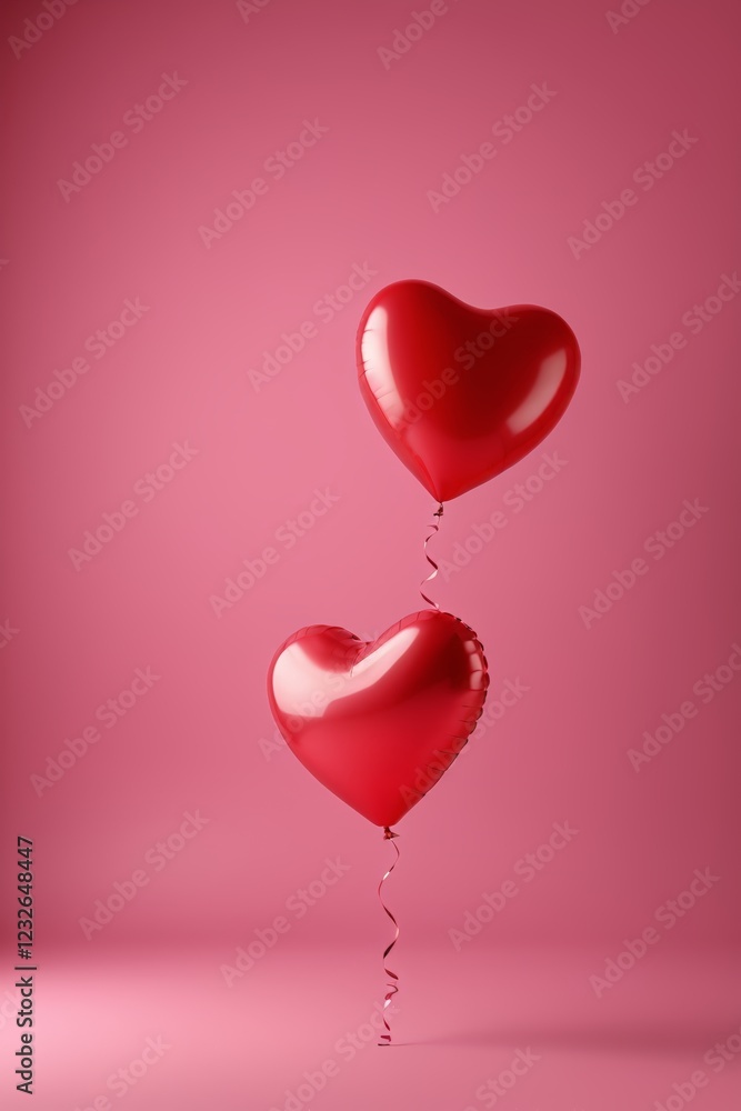 custom made wallpaper toronto digitaltwo red heart shaped balloons floating in the air on a pink background