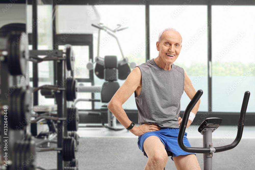 Senior man on an exercise bike Senior man on an exercise bike