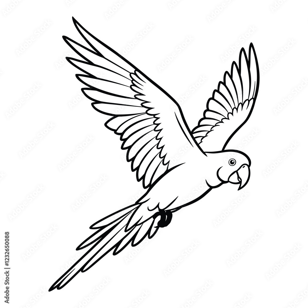 Fly Parrot Bird line art silhouette vector illustration. Fly Parrot Bird line art silhouette vector illustration.