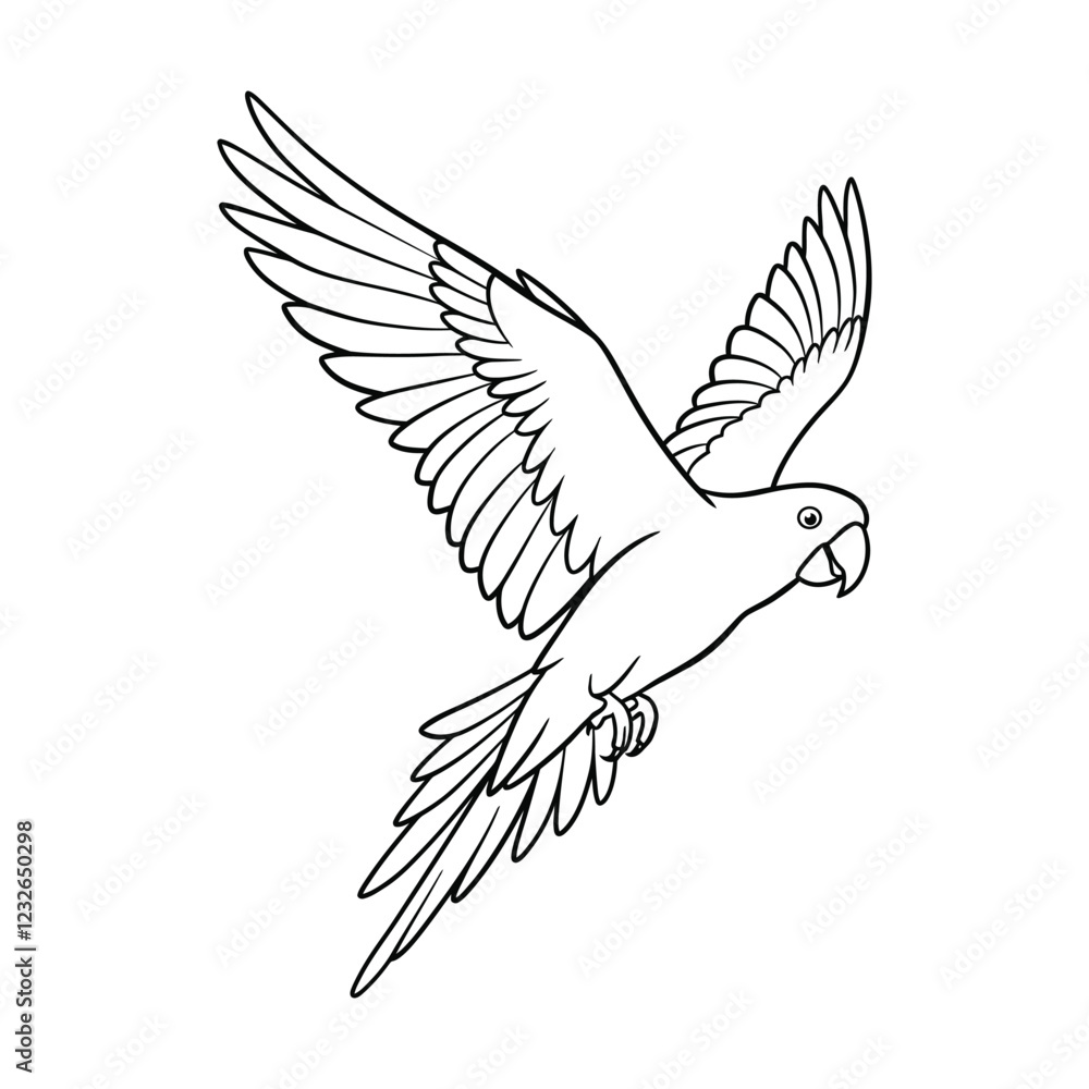 Obraz premium Fly cute Parrot Bird line art silhouette vector illustration clipart.