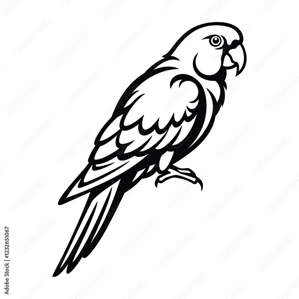Fototapeta premium bold line art Parrot Bird silhouette vector graphic.