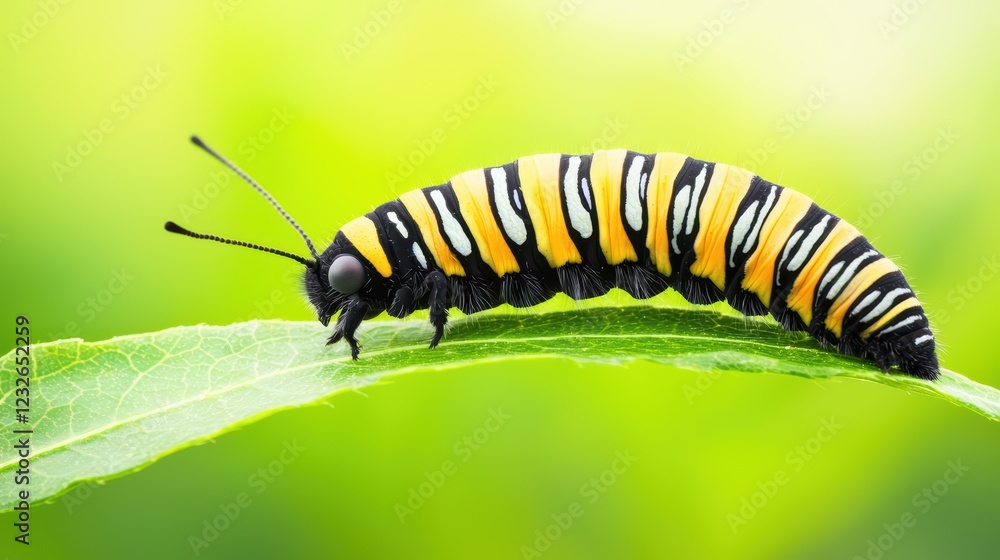 Colorful Caterpillar Crawling on Green Leaf in Natural Habitat Colorful Caterpillar Crawling on Green Leaf in Natural Habitat