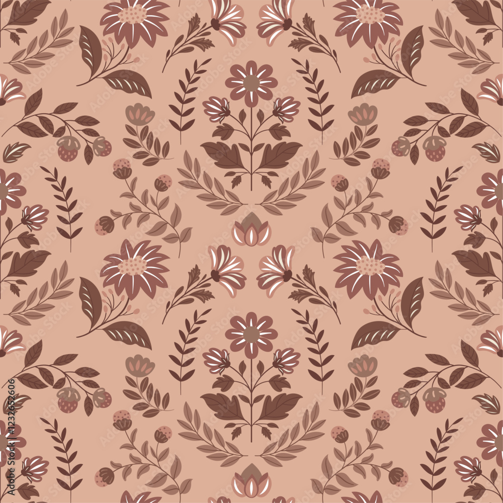 custom made wallpaper toronto digitalSeamless vector pattern with folk-style flowers in modern design. Trendy 2025 colors, elegant floral motifs, decorative elements, perfect for textiles, wallpapers, packaging, and branding