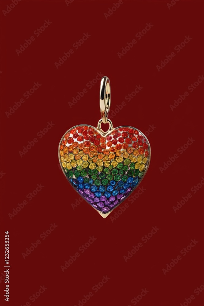 Obraz premium a close up of a heart shaped pendant with a rainbow colored stone